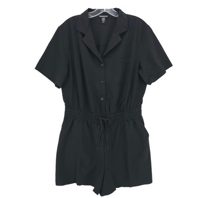 ATHLETA Black Avenue Romper Short Sleeve Collared Stretch Size MEDIUM