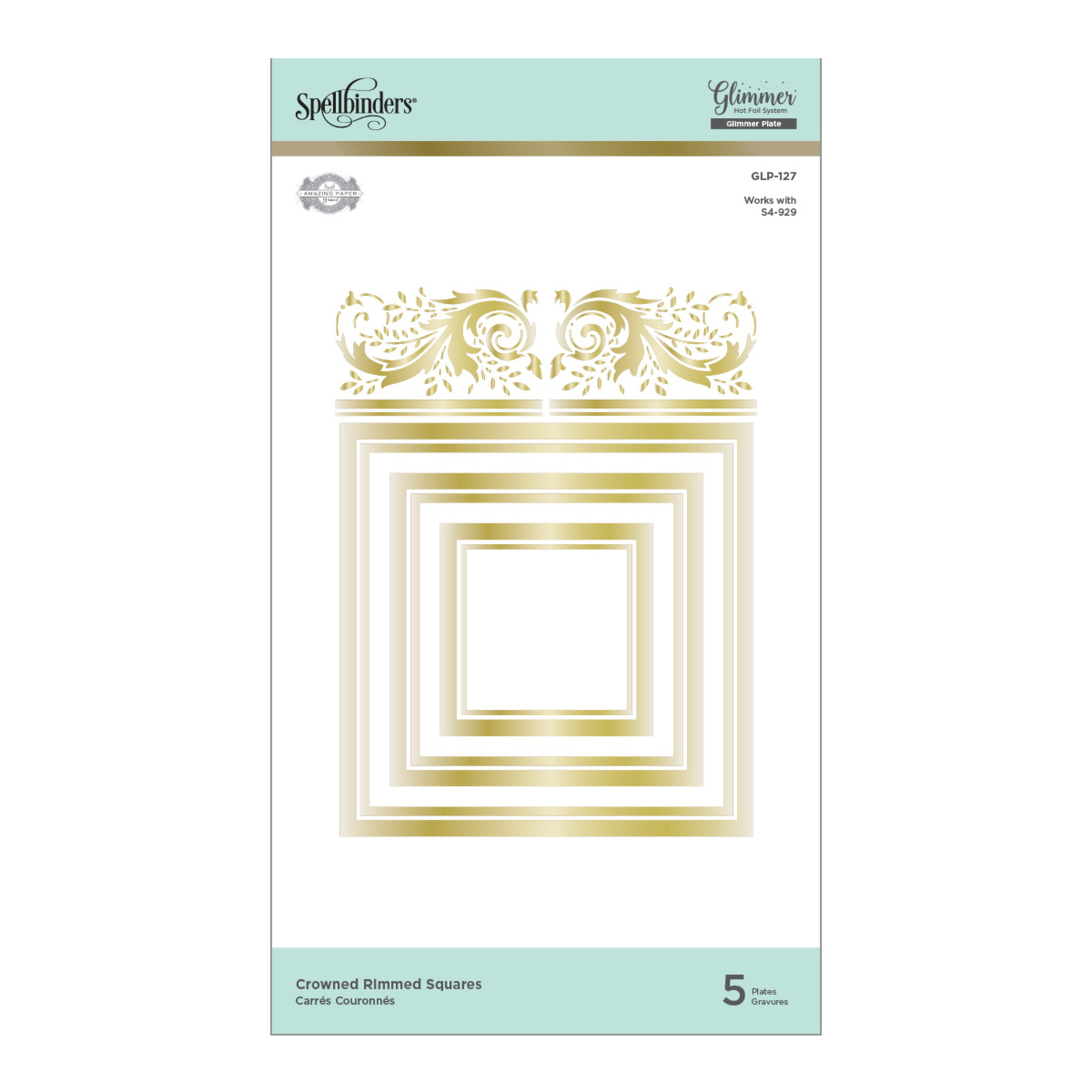 Spellbinders Glimmer Heißfolienstempel - Gekrönte Quadrate mit Rand
