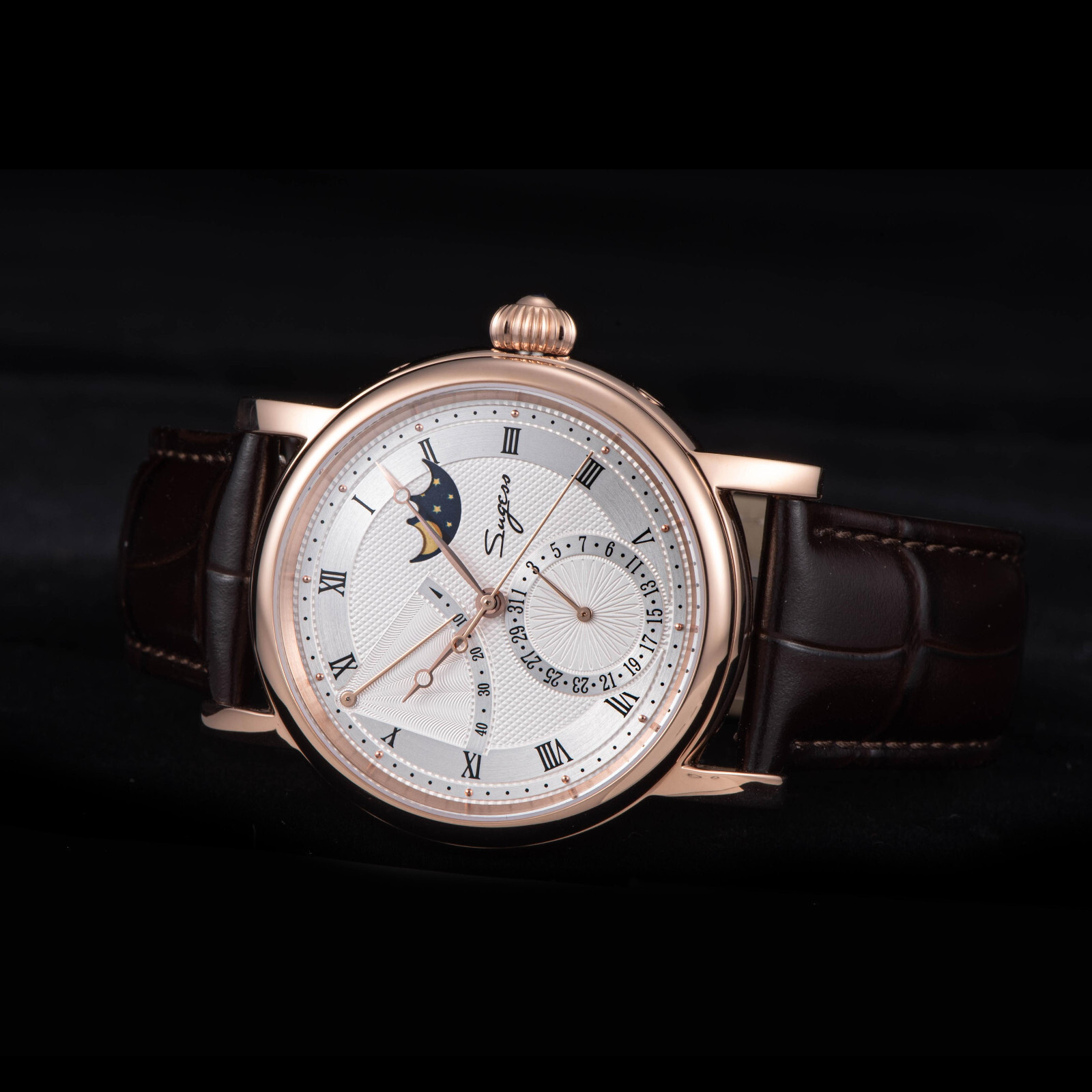 Pre-owned Sugess Moonphase Master High Beat Mechanical Mens Watch Seagull 1963 Su2153gw
