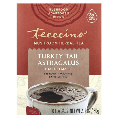 Mushroom Herbal Tea, Turkey Tail Astragalus, Toasted Maple, Caffeine Free, 10
