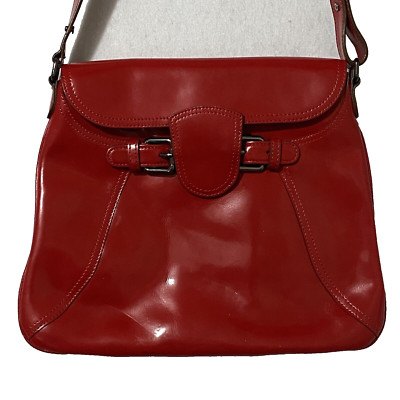 Mazzini Red Envelope Style Shoulder Bag Patent Leather Silver Hardware Magnet