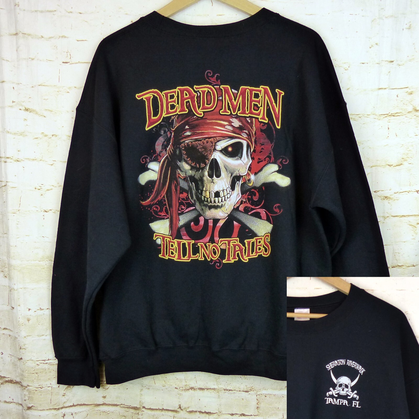 GILDAN◆THE BLACK FLAG/PIRATE ADVENTURE CRUISES/長袖Tシャツ/M/ベージュ Gildan Pirate Skull Sweatshirt XL Black Dead Men Tell No Tale