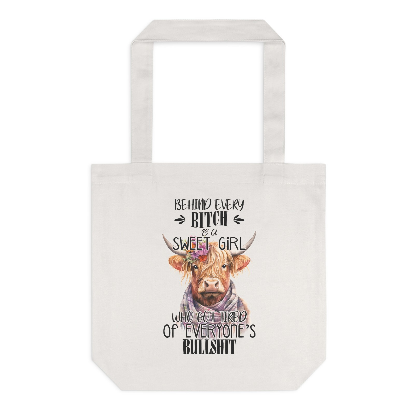 Highland cow sassy tired of bullshit Tote Bag Library Bag gym shopping bag