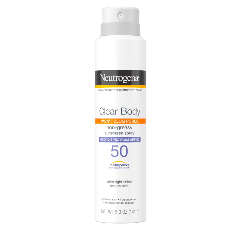 Clear Body SPF 50 Sunscreen Spray, Non-Comedogenic, 5 Oz