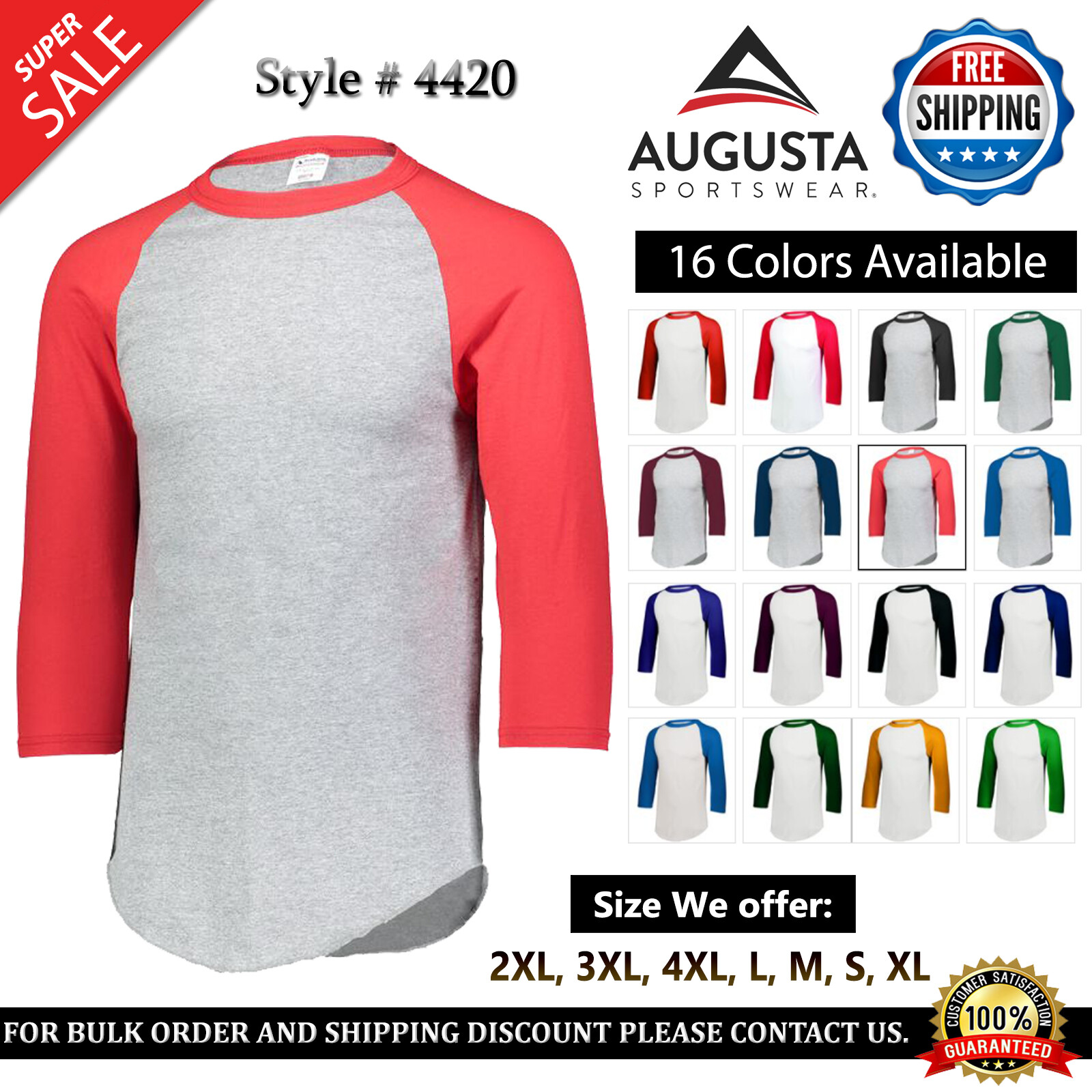 Augusta Sportswear 4420 Mens Baseball Jersey Sports T-Shirt