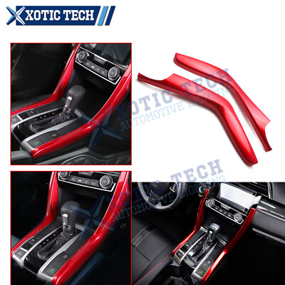 Red ABS Center Console Gear Shift Overlay Frame Molding For Civic 10th Gen 16-21