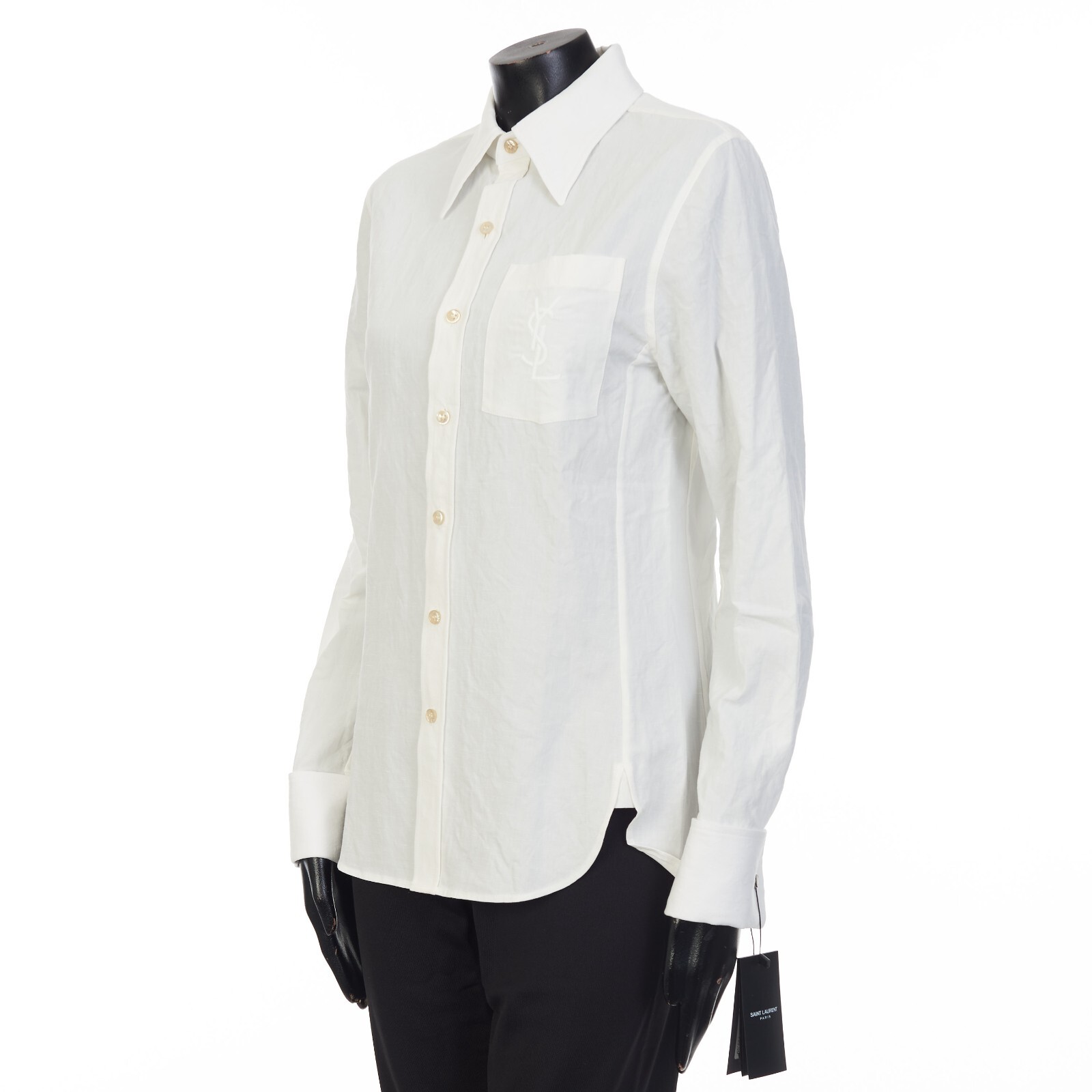 Pre-owned Saint Laurent 1350$ White Embroidered Shirt In Cotton And Linen