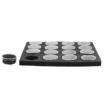 16 Piece Round Gem Holders with Snap on Lids in Black Foam | 1-1/2 d x 3/4 h