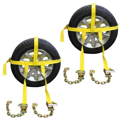 USCC Side Mount Wheel Net w/Cam Buckle,Two Ratchets and Chain Extensions - 2PK