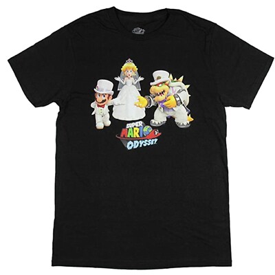 Super Mario Odyssey Men's Mario Peach Bowser Wedding T-Shirt NEW