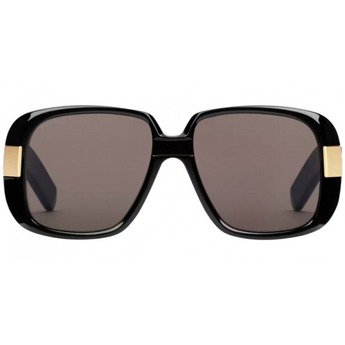 Pre-owned Gucci Women's Sunglasses Grey Smoke Nylon Lens Black And Gold Frame Gg0318s 005 In Gray