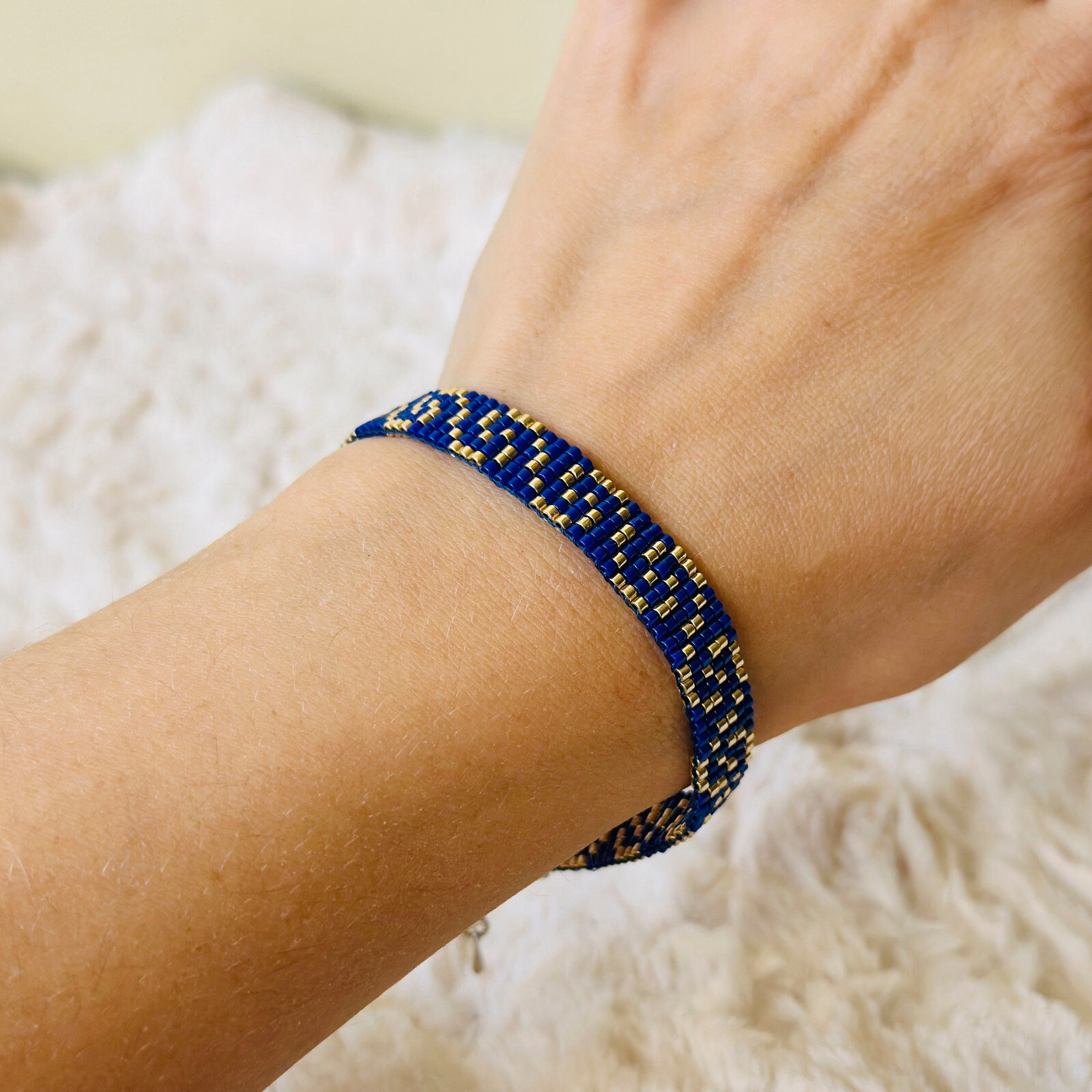 Miyuki beaded bracelet with spiral design, Ethnic bead loom