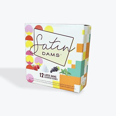 Satin Dams  12 Assorted Latex Flavored Oral Dams - Scented Dental Dams