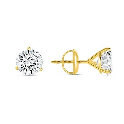 Pre-owned Shine Brite With A Diamond 5 Ct Round Cut Earrings Studs Solid Real 18k Yellow Gold Screw Back Martini In White/colorless