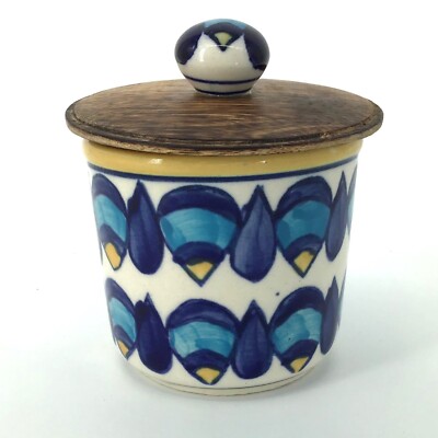 Blue Corn Candy Canister Jar with Ceramic Knobbed Wooden Lid