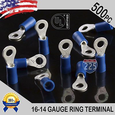 500 PACK 16-14 Gauge #6 Stud Insulated Vinyl Ring Terminals 100% Tin Copper Core