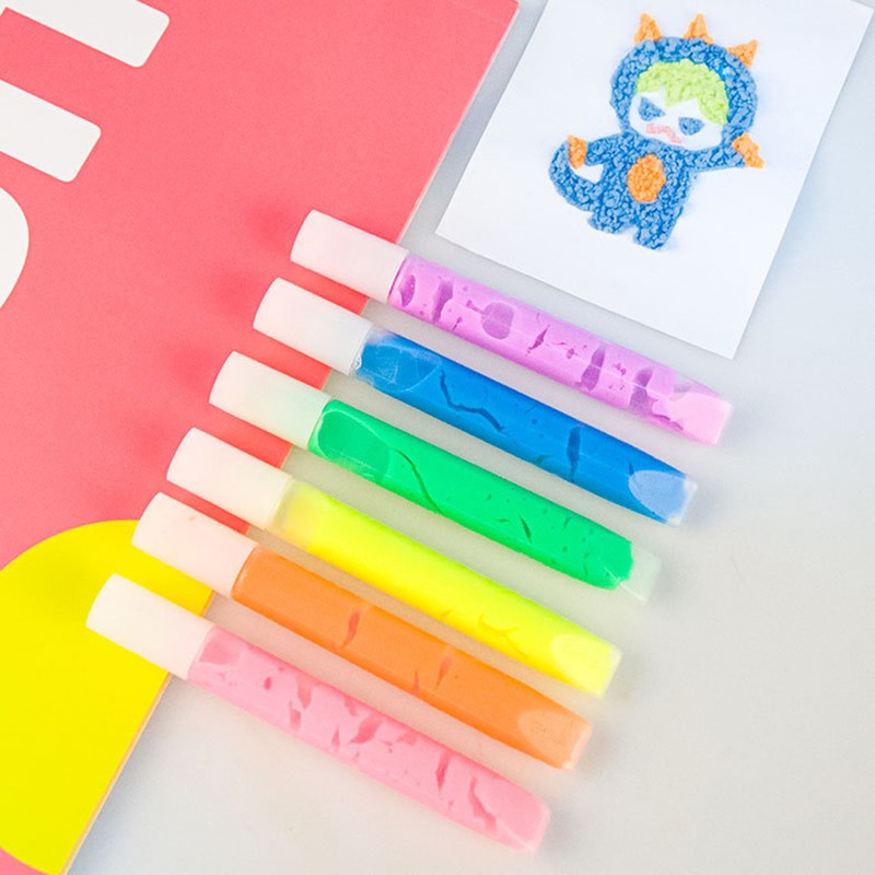 6pcs Puffy 3D Art Pens - Ink Puff Up Like Popcorn Just Hairdryer Use Kids DIY
