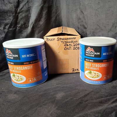 Lot of 2 #10 Cans Mountain House Freeze Dried Beef Stroganoff with Noodles