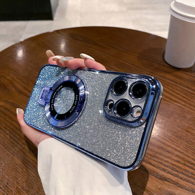 For Samsung Magnetic Holder Case Flash 6D Plating Glitter Phone Cover Women Girl