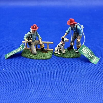 Cannon Valley Village Miniatures Fireman  With Dog And Fireman With Cat