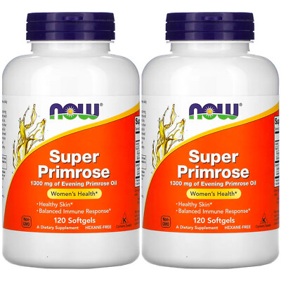 Now Foods, (2 упаковки) Super Primrose, масло примулы вечерней, 1300 мг, 120 мягких таблеток