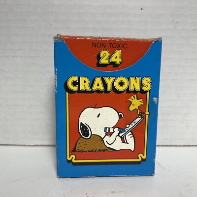 Box of 24 Colors Wax Crayons 1965 Snoopy Peanuts Gang Original RARE HTF VTG