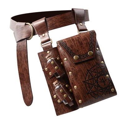 Medieval Alchemy Belt Pouch Faux Leather Belt Pouch with Cork Potion Vials Fa...