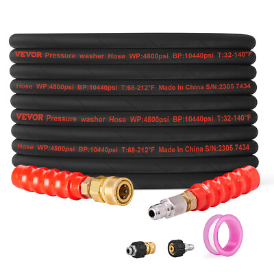 VEVOR 100FT 4800 PSI High Pressure Power Washer Hose 3/8'' Quick Connection