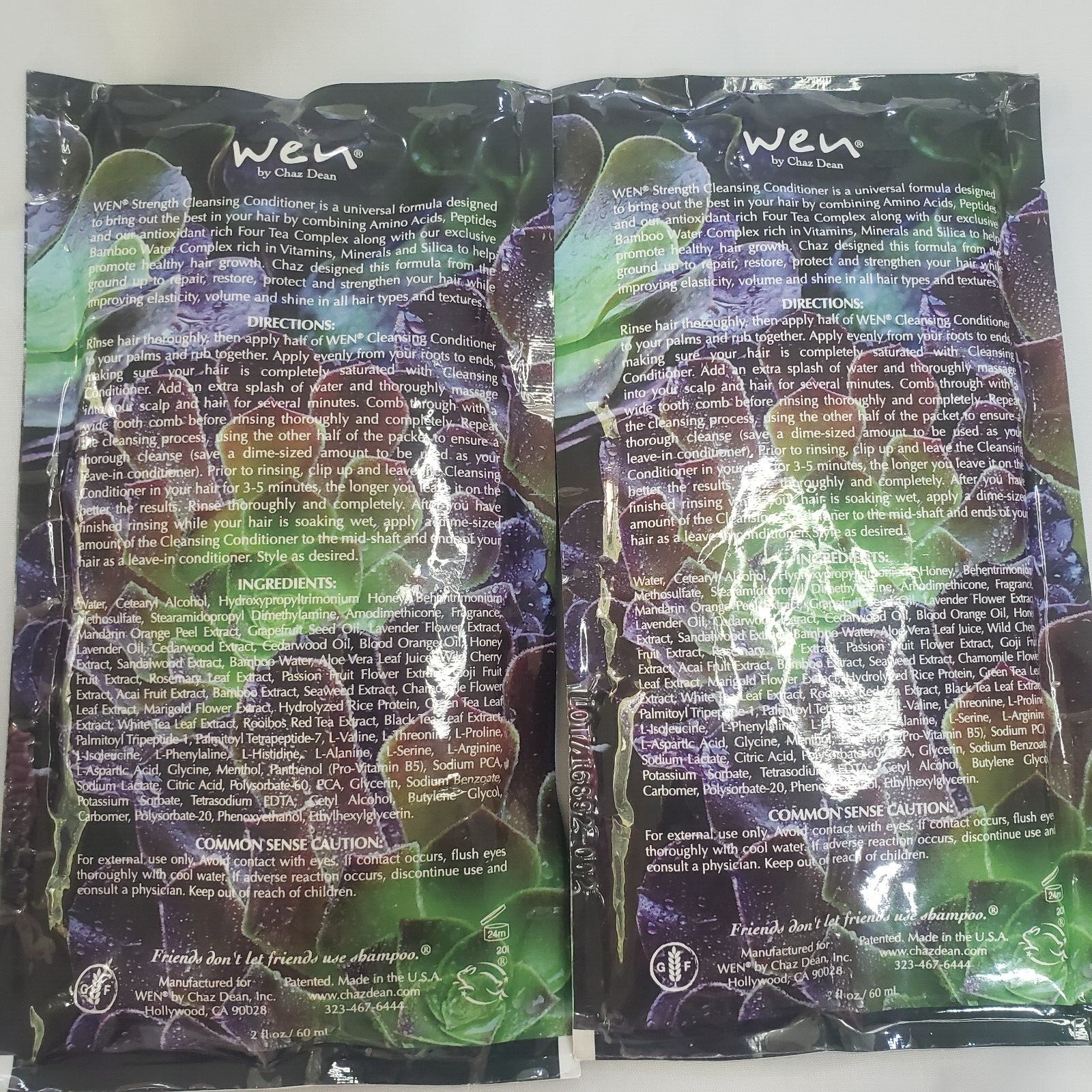 2x WEN by Chaz Dean STRENGTH Restorative CLEANSING CONDITIONER 2oz Ea PACKET NEW