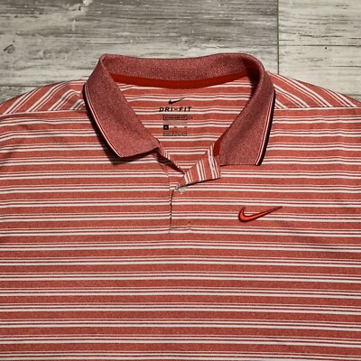 Nike Golf Dri Fit Standard Fit Red White Striped Short Sleeve Polo Shirt XL