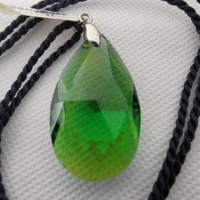 Green Austrian Crystal Element (Pear) Pendant on Black Cord (18 in) NEW w/ TAG