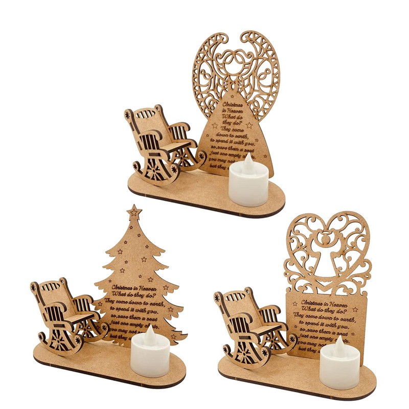 Christmas In Heaven Rocking Chair Decorations DIY Wooden Memorial Candle Holder
