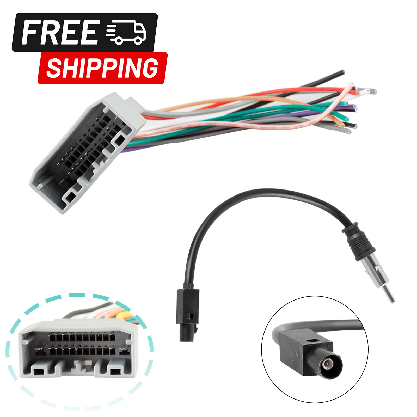 Car Stereo Radio Adapter Cable Wire Harness&Antenna For Jeep