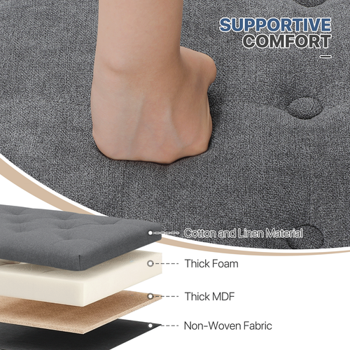 17" Dark Gray Lift Top Storage Ottoman Round Modern Tufted Footstool Wooden Legs