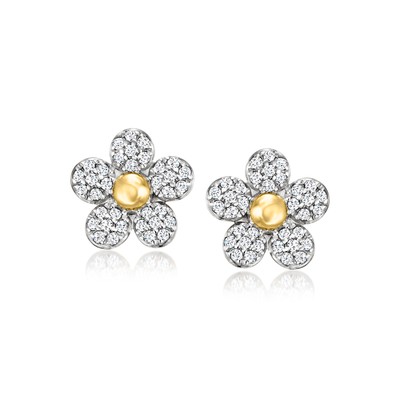 RS Pure by Ross-Simons 0.15 ct. t.w. Diamond Flower Earrings in 14kt Yellow Gold