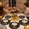 50pcs New Year Paper Plates, 2026 Happy New Years Eve Party Supplies 9inand7in Disposable Black and Gold Dinner Plate Tableware Set for New year Holidays Firework Celebration Supplies Decorations