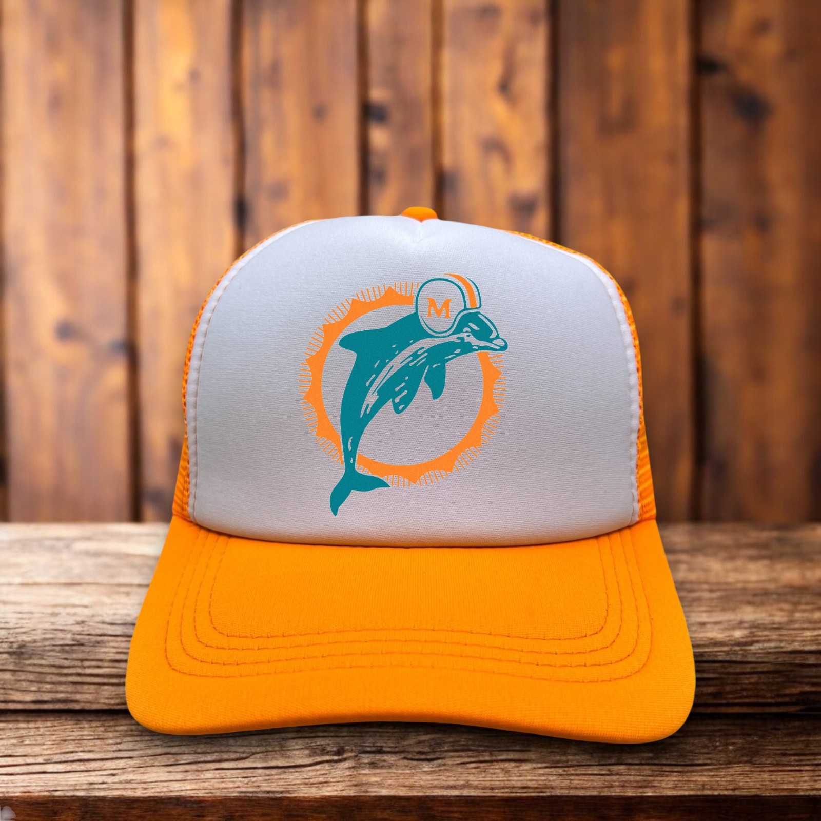 Miami Dolphins Mens Trucker Hat Orange Snapback 1966 Vintage