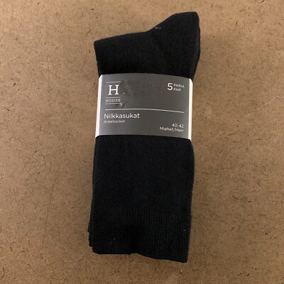 House Men's 40-42 US Shoe Size 5-10 Black Cotton Blend Crew Socks 5 Pairs NWT