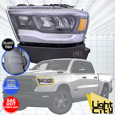 [FULL LED] For 2019-2024 Dodge RAM 1500 Driver Side BLACK Headlight w/ DRL LH