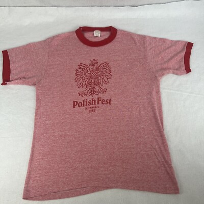 VTG 80s Polish Fest Milwaukee 1983 Ringer T-Shirt Size M Red