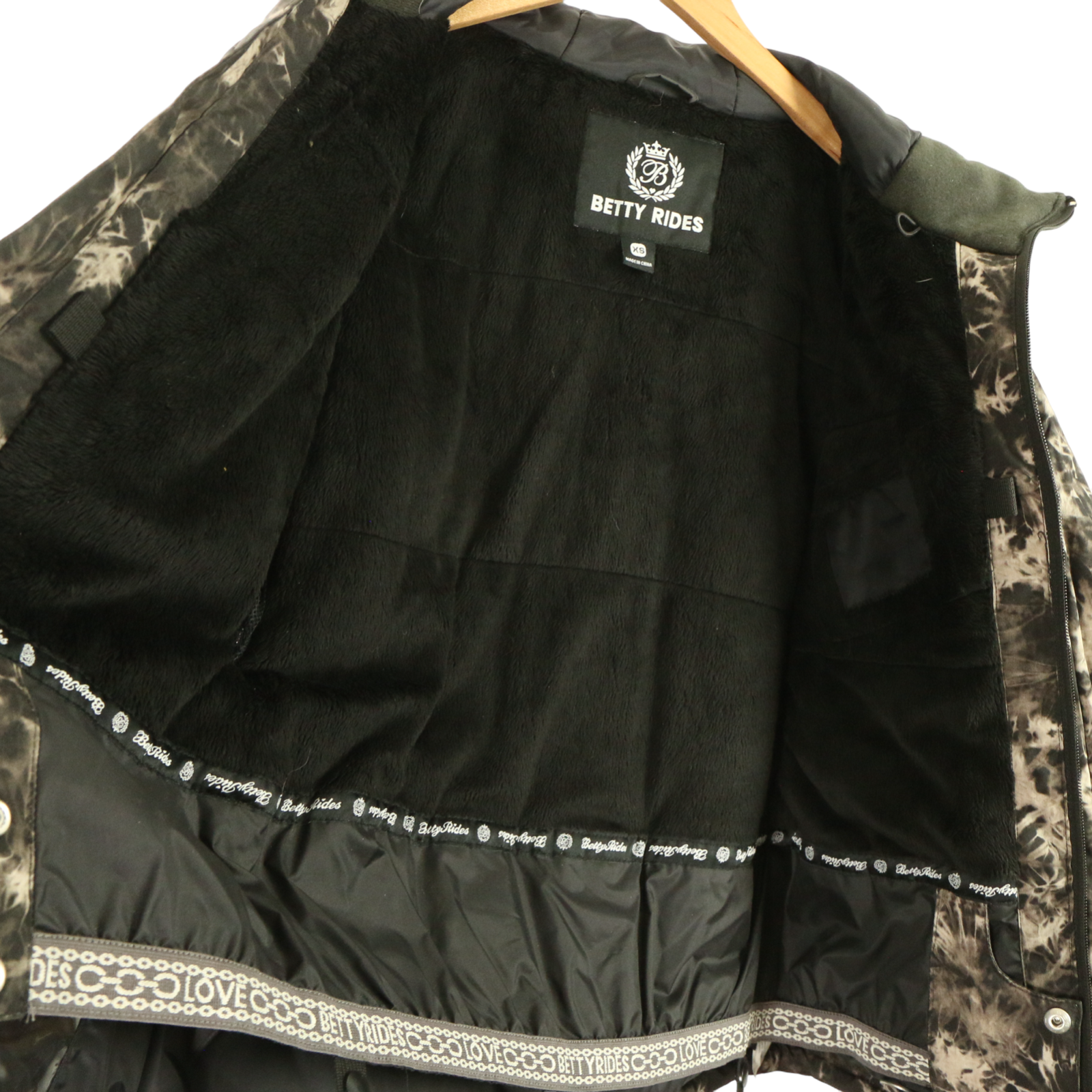 NWT Betty Rides Women's Dynasty Nikki Black Tie Dye Jacket Snowboarding Coat XS