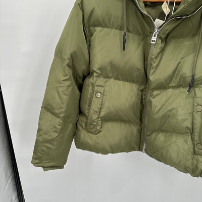 Pre-owned Jakke Evereve Poppy Recyled Puffer Hooded Coat Jacket In Olive Green // Xs