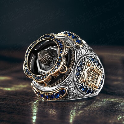 925 Sterling Silver Al-aqsa Mosque Motif Islamic Muslim Religious Men's Ring