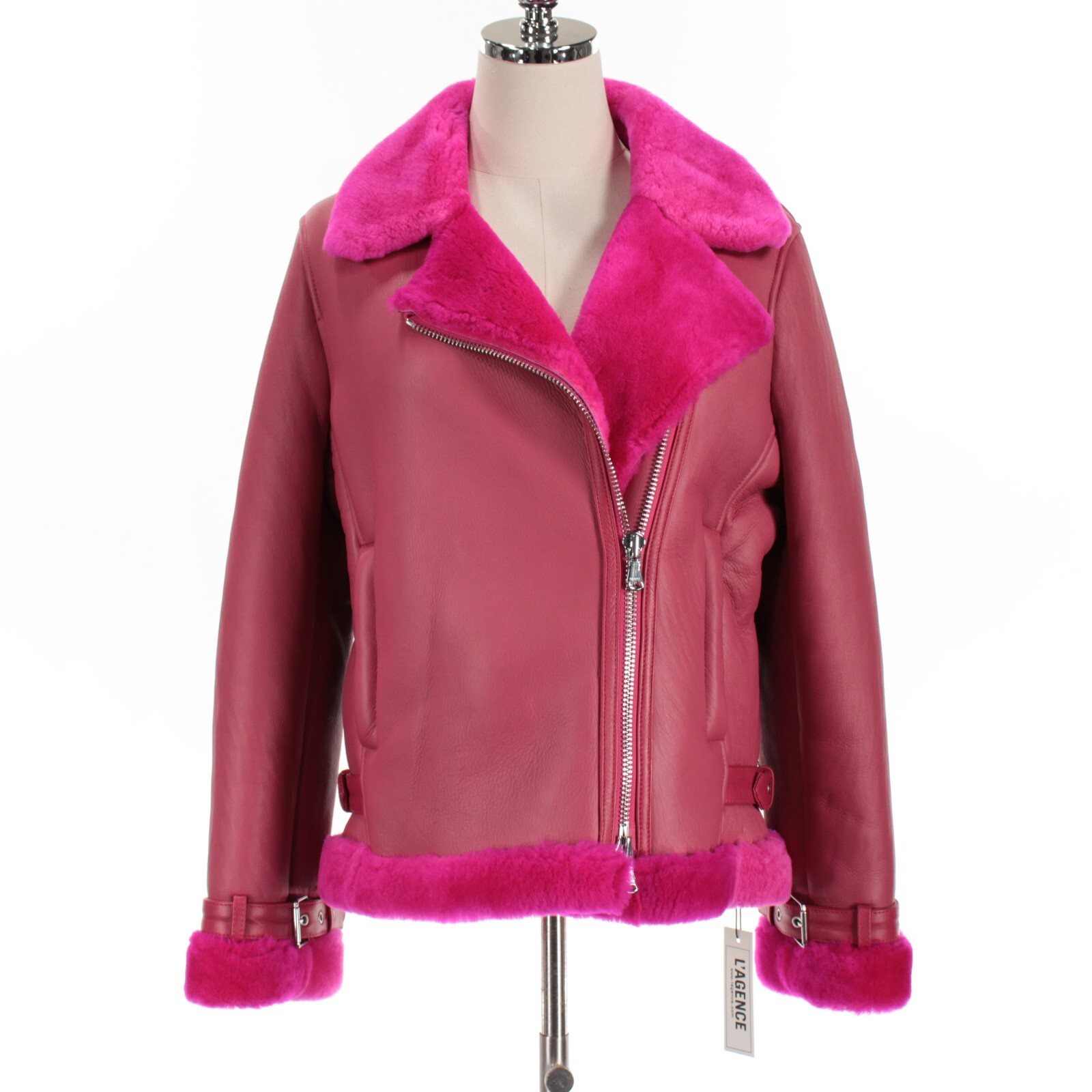 L'agence NWD Niri Shearling 100% Leather Jacket Size M in Pink Glo
