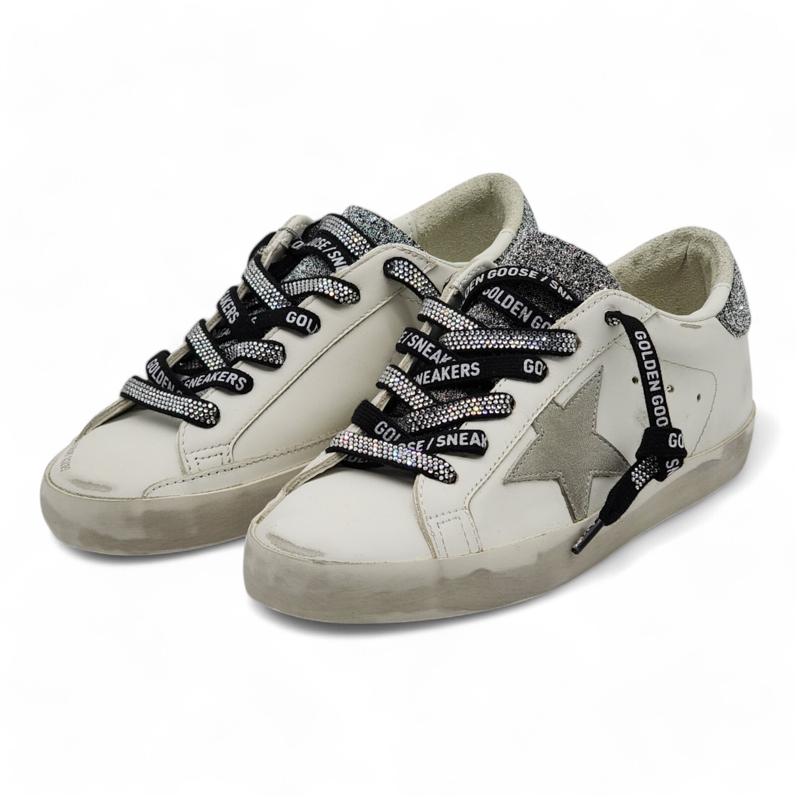 Pre-owned Swarovski Golden Goose Superstar Classic Sneakers With  - Leather - White $985