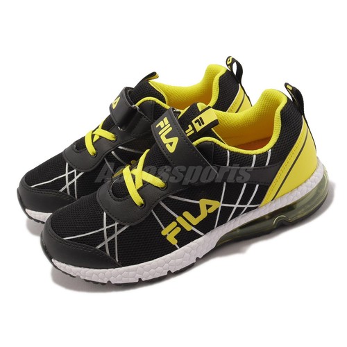 

Fila J435X Черная желтая детская дошкольная спортивная повседневная обувь с ремешком для бега, Черный, J435x