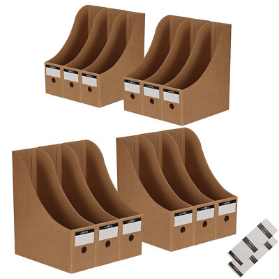 Cardboard Magazine File Holder for Desktop, Office, 12 Pack, With Labels