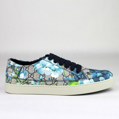 Pre-owned Gucci Supreme Gg Canvas Bloom Print Blue Flower Sneaker Shoes 407343 8470