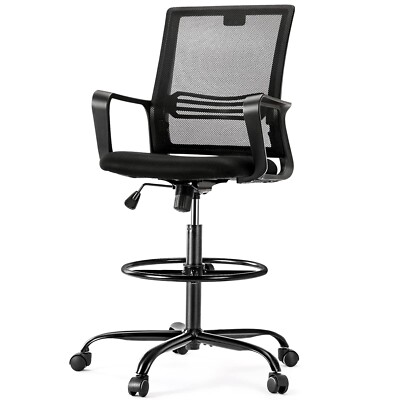 Drafting Chair - Tall Standing Office Desk Chair with Adjustable Foot Ring, C...