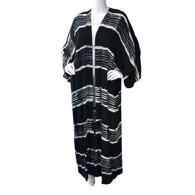 Bel Kazan Womens Size S/M Kimono Cardigan Duster Open Front Striped Black Grey